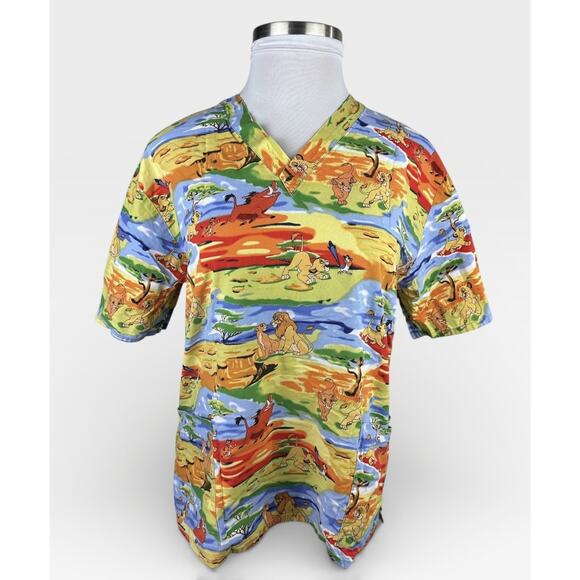 ✨2/$20 Disney Lion King Scrub Top Pumba, Timon, Samba, Nala Nurse CNA V-Neck L - Picture 2 of 13